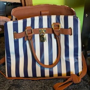 Blue and white striped purse.
